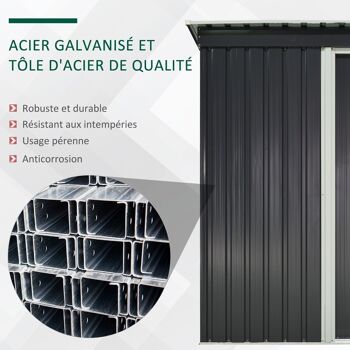 Abri de jardin - remise pour outils - cabanon porte verrouillable - dim. 163L x 89l x 182H cm - tôle d'acier noir blanc 5