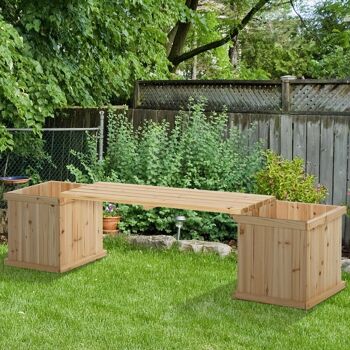 Banc de jardin jardinière double 2 en 1 - inserts d'irrigation + feutre drainage inclus - bois sapin pré-huilé 2