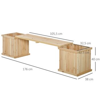 Banc de jardin jardinière double 2 en 1 - inserts d'irrigation + feutre drainage inclus - bois sapin pré-huilé 3