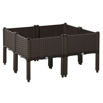 Jardinera con patas huerta cuadrada dim.80L x 80W x 44H cm insertos de riego incluidos PP imitación mimbre trenzado chocolate