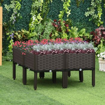 Jardinière sur pieds carré potager dim. 80L x 80l x 44H cm inserts d'irrigation inclus PP imitation rotin tressé chocolat 2