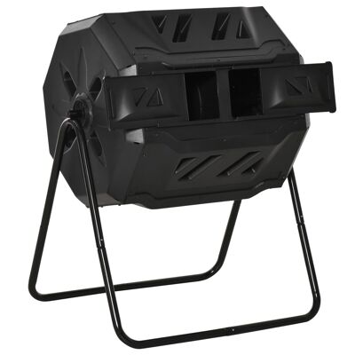 Compostiera da giardino - compostiera per rifiuti - girevole 360° - doppia camera 160 L - acciaio PP nero