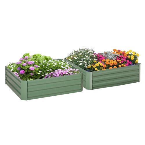 Lot de 2 carrés potager de jardin dim. 100L x 100l x 30H cm tôle d'acier ondulée vert