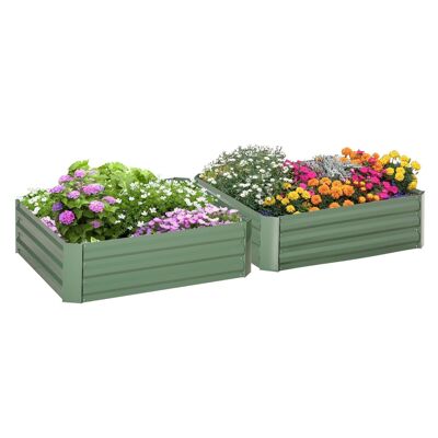 Set of 2 garden vegetable squares dim. 100L x 100W x 30H cm green corrugated steel sheet