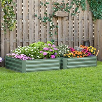 Lot de 2 carrés potager de jardin dim. 100L x 100l x 30H cm tôle d'acier ondulée vert 2