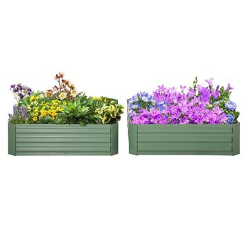 Lot de 2 carrés potager de jardin dim. 100L x 100l x 30H cm tôle d'acier ondulée vert 3