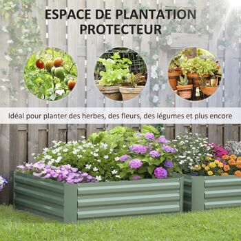 Lot de 2 carrés potager de jardin dim. 100L x 100l x 30H cm tôle d'acier ondulée vert 4