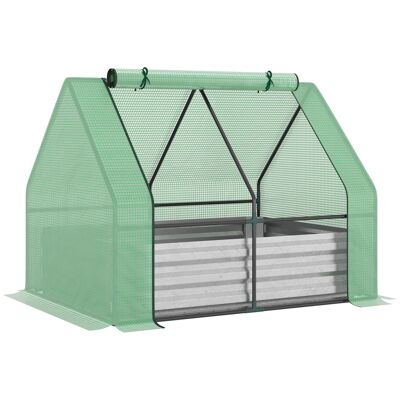 Mini garden greenhouse tomato greenhouse with vegetable bed - thermo-lacquered steel, corrugated steel sheet, anti-UV high-density PE - green roll-up zipped window