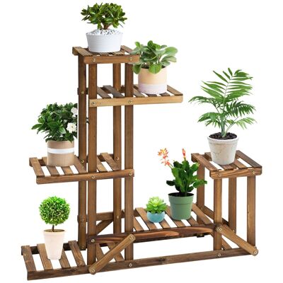 Wooden flower shelf - wooden plant holder 6 shelves - dim. 98L x 28W x 96.5H cm - carbonization-treated fir wood