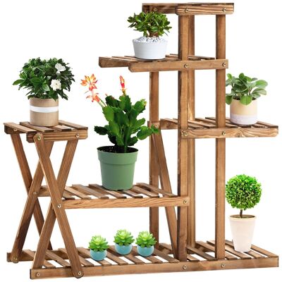 Wooden flower shelf - wooden plant holder 6 shelves - dim. 98L x 28W x 95H cm - carbonization-treated fir wood