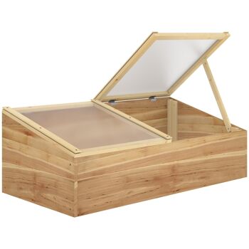 Mini serre de jardin serre pour semis dim. 100L x 50l x 36H cm toit 2 pans ouvrables séparement panneaux de polycarbonate bois sapin pré-huilé 1