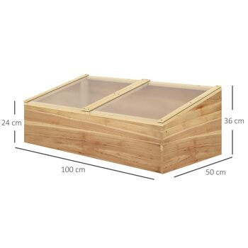 Mini serre de jardin serre pour semis dim. 100L x 50l x 36H cm toit 2 pans ouvrables séparement panneaux de polycarbonate bois sapin pré-huilé 3