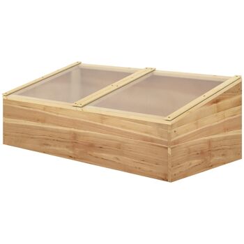 Mini serre de jardin serre pour semis dim. 100L x 50l x 36H cm toit 2 pans ouvrables séparement panneaux de polycarbonate bois sapin pré-huilé 4