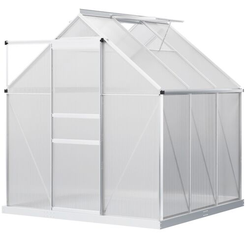 Serre de jardin aluminium polycarbonate 3,61 m² dim. 1,9L x 1,9l x 2H m lucarne réglable fondation porte coulissante