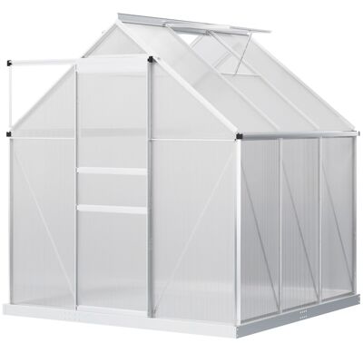 Gartengewächshaus aus Polycarbonat-Aluminium, 3,61 m², Maße: 1,9 L x 1,9 B x 2 H m, verstellbares Oberlicht-Schiebetürfundament