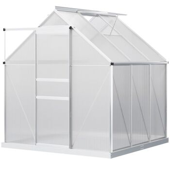 Serre de jardin aluminium polycarbonate 3,61 m² dim. 1,9L x 1,9l x 2H m lucarne réglable fondation porte coulissante 1