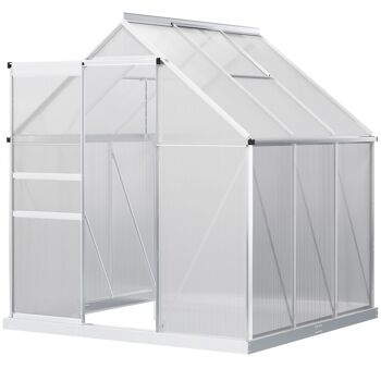 Serre de jardin aluminium polycarbonate 3,61 m² dim. 1,9L x 1,9l x 2H m lucarne réglable fondation porte coulissante 4