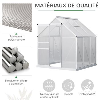 Serre de jardin aluminium polycarbonate 3,61 m² dim. 1,9L x 1,9l x 2H m lucarne réglable fondation porte coulissante 5