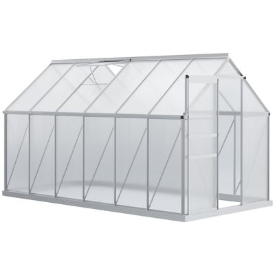 Gartengewächshaus aus Polycarbonat-Aluminium, 7,12 m², Maße: 3,75 L x 1,9 B x 2 H m, verstellbares Oberlicht-Schiebetürfundament