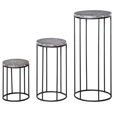 3-piece flower pot support - set of 3 flower shelves - stackable plant holders - epoxy metal trays with gray marble look