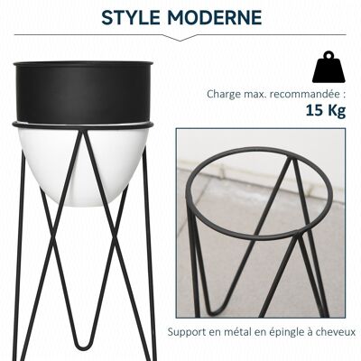 Design flower pot stands - plant stands - set of 2 with flower pots - black white epoxy metal