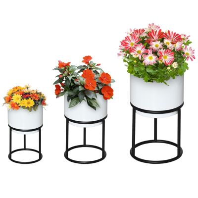 Design flower pot stands - plant stands - set of 3 with flower pots - black and white epoxy metal