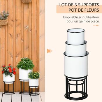 Supports de pots de fleurs design - supports à plantes - lot de 3 avec pots de fleurs - métal époxy noir et blanc 4