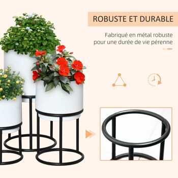 Supports de pots de fleurs design - supports à plantes - lot de 3 avec pots de fleurs - métal époxy noir et blanc 5