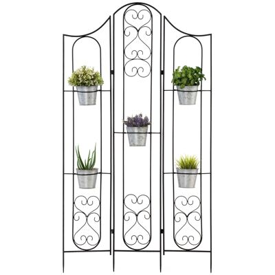 Wrought iron style metal plant flower pot shelf - metal foldable plant stand for planting - 5 flower pots included