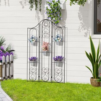 Étagère de pots de fleurs plantes en métal style fer forgé - support de plantes pliable métal à planter - 5 pots fleurs inclus 2