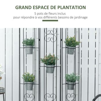 Étagère de pots de fleurs plantes en métal style fer forgé - support de plantes pliable métal à planter - 5 pots fleurs inclus 4