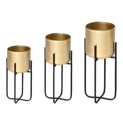 Supporti per vasi da fiori di design - supporti per piante - set di 3 con vasi da fiori - metallo epossidico nero oro