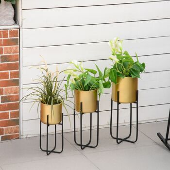 Supports de pots de fleurs design - supports à plantes - lot de 3 avec pots de fleurs - métal époxy noir doré 2