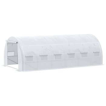 Serre de jardin tunnel 18 m² dim. 5,97L x 3,02l x 2H m - 12 fenêtres, porte zippée enroulable - châssis tubulaire acier galvanisé, bâche PE haute densité blanc 1