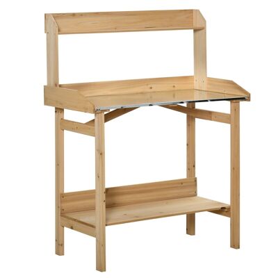 Gardening potting table - 2 shelves galvanized steel sheet top with edge - pre-oiled fir wood