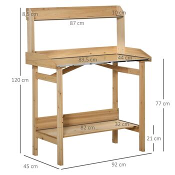 Table de rempotage jardinage - 2 étagères plateau tôle acier galvanisé avec rebord - bois sapin pré-huilé 3