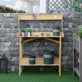 Table de rempotage jardinage - 2 étagères plateau tôle acier galvanisé avec rebord - bois sapin pré-huilé 4