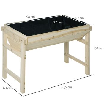 Jardinière sur pieds potager dim. 108,5L x 60l x 80H cm inserts d'irrigation + feutre de drainage inclus bois sapin 3