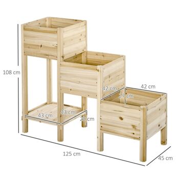 Jardinière sur pieds carré potager 3 étages dim. 125L x 45l x 108H cm inserts d'irrigation étagère bois sapin naturel 3