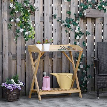 Table de rempotage jardinage - étagère à lattes - plateau tôle acier galvanisé avec rebords - bois sapin pré-huilé 2
