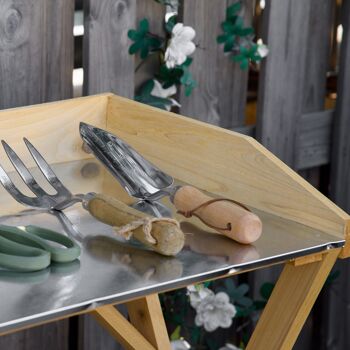 Table de rempotage jardinage - étagère à lattes - plateau tôle acier galvanisé avec rebords - bois sapin pré-huilé 5