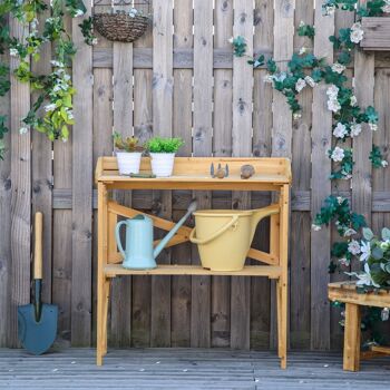 Table de rempotage jardinage - étagère à lattes - plateau avec rebords - bois sapin pré-huilé 2