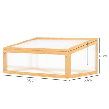 Mini serre de jardin serre à tomates dim. 90L x 60l x 40H cm toit ouvrable panneaux de polycarbonate bois sapin pré-huilé 3