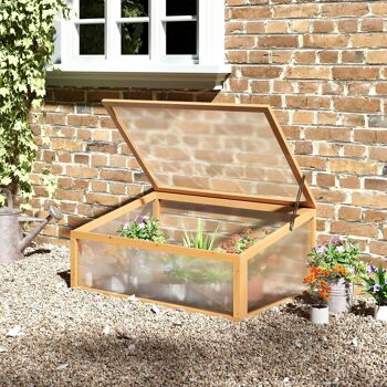 Mini serre de jardin serre à tomates dim. 90L x 60l x 40H cm toit ouvrable panneaux de polycarbonate bois sapin pré-huilé 5