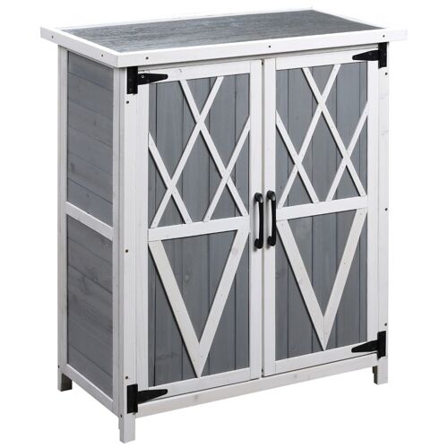 Abri de jardin armoire de jardin remise pour outils sur pied dim. 75L x 40l x 90H cm 3 étagères 2 portes toit tôle bois sapin blanc gris