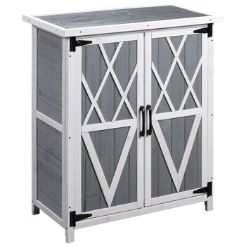 Abri de jardin armoire de jardin remise pour outils sur pied dim. 75L x 40l x 90H cm 3 étagères 2 portes toit tôle bois sapin blanc gris 1