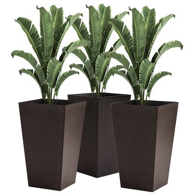 Set of 3 flower pots height 61 cm, exterior and interior - PP chocolate rattan look