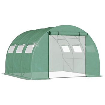 Serre tunnel de jardin grande taille dim. 3L x 2,95l x 1,97H m - 6 fenêtres, porte zippée enroulable - acier galvanisé PE haute densité vert 1