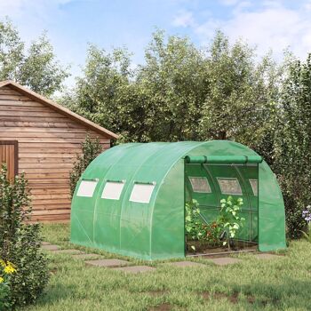 Serre tunnel de jardin grande taille dim. 3L x 2,95l x 1,97H m - 6 fenêtres, porte zippée enroulable - acier galvanisé PE haute densité vert 2