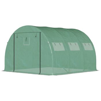 Serre tunnel de jardin grande taille dim. 3L x 2,95l x 1,97H m - 6 fenêtres, porte zippée enroulable - acier galvanisé PE haute densité vert 4